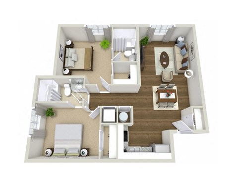 Floor plan for 2 beds, 2 baths, 906 sqft